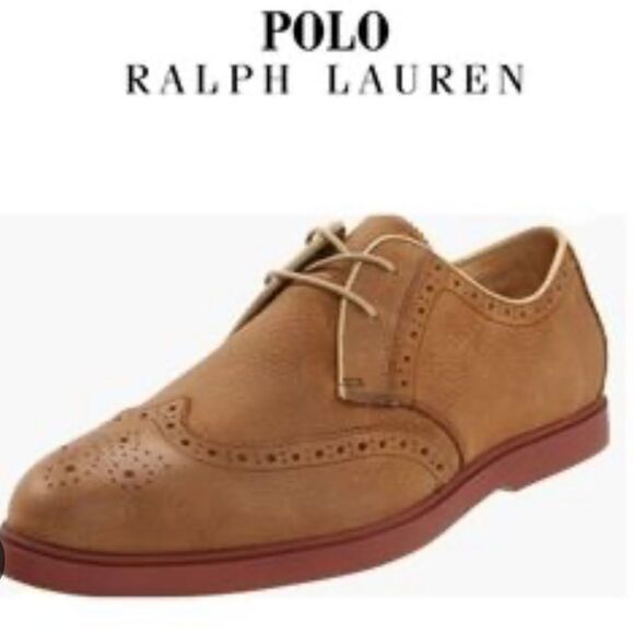Polo Ralph Lauren Tan Orrick wing tip oxford Brogue Brown Leather shoe 11.5 - Picture 1 of 11